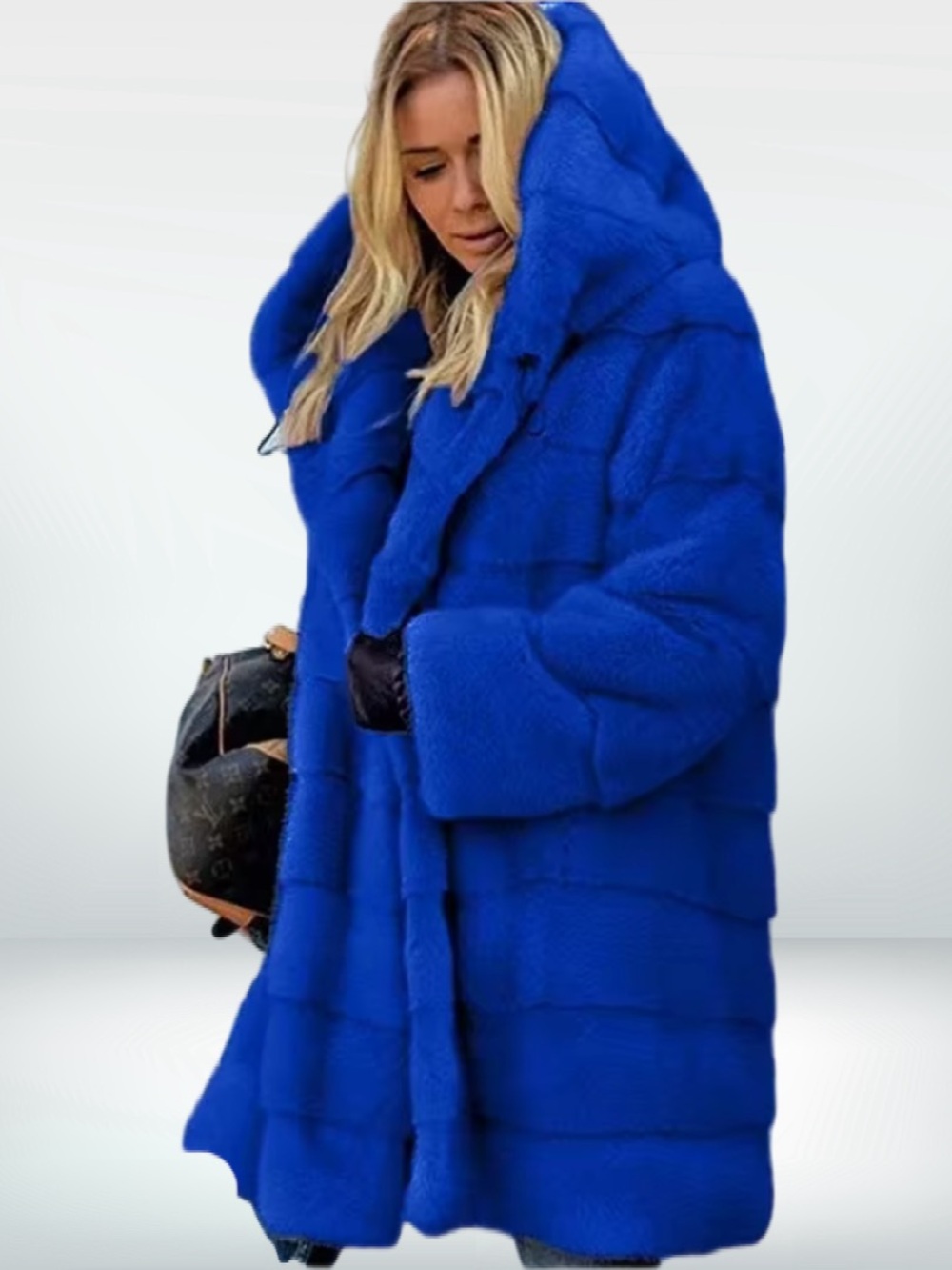 Plush Hooded Faux Fur Coat - Royal Blue 2XL